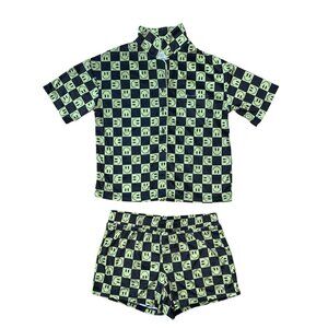 Art Class Kids Girls Checkered Smiley Face Print Pajama Set Sleepwear Size XL
